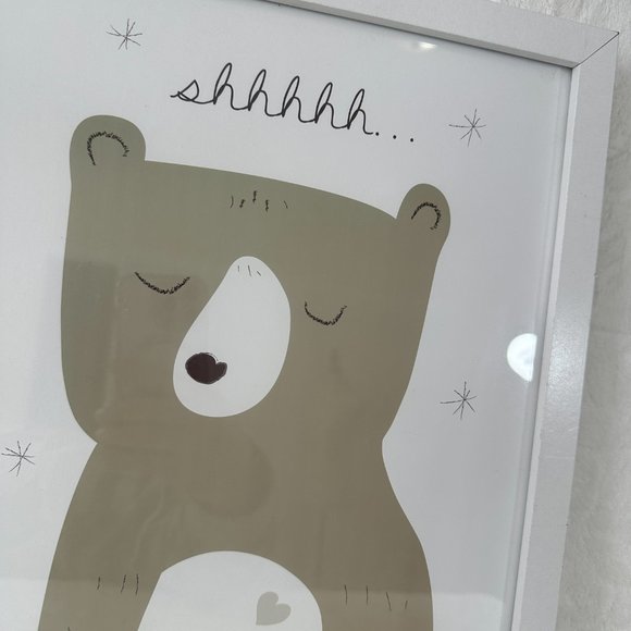 Nursery Wall Decor shhh...little cute bear framed 16x12 Open Road Shabby Chic - Picture 2 of 7
